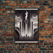 Carregar imagem no visualizador da galeria, Black And White Art Print, Art Deco Architecture, Framed Canvas Print, Ready To Hang Framed Wall Art, Living Room Wall Hanging
