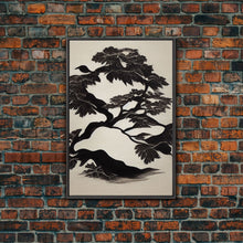 Carregar imagem no visualizador da galeria, Black and White Bonsai Tree, Framed Canvas Print, Ready To Hang Framed Wall Art, Living Room Wall Hanging
