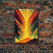 Load image into Gallery viewer, Unique art deco style abstract art, reflections of a sunset through stained glass, framed canvas print
