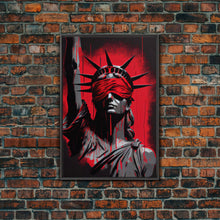 Load image into Gallery viewer, Blindfolded Statue of Liberty Graffiti art, framed canvas print, dystopian art
