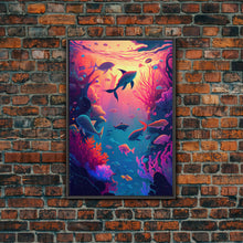 Load image into Gallery viewer, 80s Vibe Under The Sea Coral Reef Art, framed canvas print, fish and reef art
