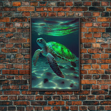 Load image into Gallery viewer, Cute Sea Turtles swimming in the ocean, sea turtle wall decor, framed canvas print

