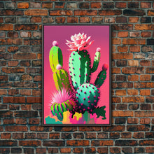 Carregar imagem no visualizador da galeria, Cactus Art, Pop Art Style, Framed Canvas Print, Pueblo Style Midwest Decor, Western Art, Primitive Style Wall Art

