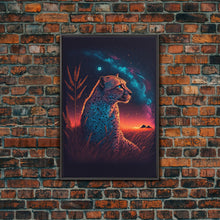 Load image into Gallery viewer, Cheetah Art Print, Framed Canvas Print, Leopard Art, Leopard Print, Retro Synthwave Art, Cheetah Wall Art, Cheetah Painting
