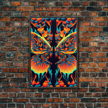 Carregar imagem no visualizador da galeria, Butterfly Fire Rorschach Art, Dual Meaning, Framed Canvas Print, Optical Illusion Art
