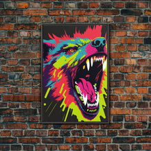 Cargar imagen en el visor de la galería, CHOMP! Wolf Bite! Framed Canvas Print, Unique Pop Art Style Animal Print
