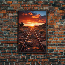 Carregar imagem no visualizador da galeria, Abandoned Train Tracks Somewhere In The Arizona Desert, Framed Canvas Print, Western Decor
