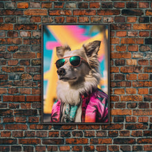 Load image into Gallery viewer, Dog With Shades, Pomeranian Wall Print, Dog Wall Art, Pink Shirt, Funny Wall Art, Framed Wall Art, Framed Canvas, Wall Print, Wall Canvas
