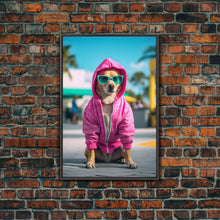 Cargar imagen en el visor de la galería, Chihuahua Wall Print, Copy of Dog Sunglasses, Pink Hoodie, Dog Wall Art, Funny Wall Art, Framed Wall Art, Framed Canvas, Wall Print

