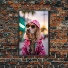 Load image into Gallery viewer, Cocker Spaniel In Sunglasses Pink Shirt Wall Print, Dog Portrait, Dog Art Print, Framed Wall Art, Framed Canvas, Wall Print, Wall Canvas

