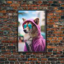 Cargar imagen en el visor de la galería, Corgi Pink Hoodie Wall Print, Animal Wall Art, Dog Portrait, Dog Art Print, Framed Wall Art, Framed Canvas, Wall Print, Wall Canvas

