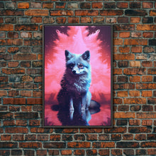 Carregar imagem no visualizador da galeria, Black Fox Wall Print, Animal Art Print, Animal Portrait, Pink Art, Wildlife Art, Framed Wall Art, Framed Canvas, Wall Print, Wall Canvas
