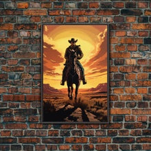 Load image into Gallery viewer, Cowboy Wall Decor, 12x18 Art Print, Equestrian Wall Art, Western Decor, Southwestern Art, Wild West Painting Wall Art, Framed Canvas Print
