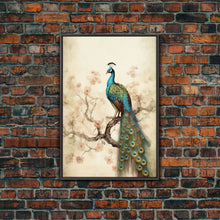 Load image into Gallery viewer, peacock wall art | peacock art print | boho wall art | peacock poster | mid century modern art | home office wall art | Farmhouse Canvas Art
