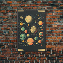 Carregar imagem no visualizador da galeria, Art Deco Inspired Planetary Solar System Art, Framed Canvas Print, Cute Nursery Decor
