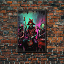 Load image into Gallery viewer, Death Metal Skeletons, Medieval Heavy Metal Undead Band Art, Framed Canvas Print, Unique Office Large Wall Art, Mancave Art
