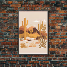 Load image into Gallery viewer, Boho Style Desert Art, Framed Canvas Print, Pueblo Style Cactus and Desert Landscape Art
