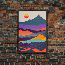 Load image into Gallery viewer, Scandinavian Inspired Pacific Northwest Art, Minimalist Boho Style Forest Landscape, Framed Canvas Art, Abstract Art, Purple Mountains
