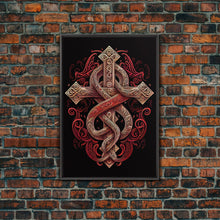 Cargar imagen en el visor de la galería, Cool Cross Art | Wall Art | Gothic Cross | Framed Canvas Print | Framed Art | Red and White Cross &amp; Snake
