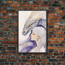 Load image into Gallery viewer, Dragon Painting Canvas Print, Dragon Art, Fantasy Art, Fantasy Painting Wall Art, Girl and Her Dragon, Dragon Girl
