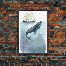 Load image into Gallery viewer, Framed Wall Art Blue Whale Painting, Watercolor Painting, Whale Print, Whale and Boat, Whale Nursery, Humpback Whale, Framed Wall Art
