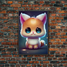 Load image into Gallery viewer, Cute Kawaii Kitten, Anime Style Art, Framed Canvas Print, Framed Art, Cat Portrait, Cartoon Cat, Kawaii Artwork
