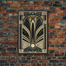 Carregar imagem no visualizador da galeria, Art Deco Wall art, Framed Canvas Print, Art Deco, Gold &amp; green art, Geometric art, Midcentury Modern, Stained glass art, Office decor
