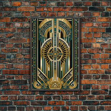 Carregar imagem no visualizador da galeria, Art Deco Pattern Wall art | Framed Canvas Print | Art Deco | Gold &amp; green art | Wonderful art | Lines art | Geometric art | Living room art
