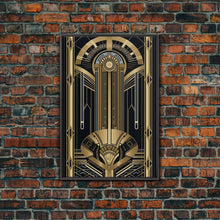 Carregar imagem no visualizador da galeria, Art Deco Pattern Wall art, Framed Canvas Print, Art Deco, Gold &amp; black art, Wonderful art, Lines art, Blue colors, Abstract art, Patterns
