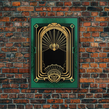 Carregar imagem no visualizador da galeria, Art Deco Wall art, Framed Canvas Print, Art Deco, Gold &amp; green art, Living room art, Abstract art, Beautiful art, Colorful painting
