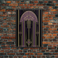Carregar imagem no visualizador da galeria, Art Deco Wall art, Framed Canvas Print, Art Deco, Gold &amp; purple art, Living room art, Stained glass art, Office decor, Abstract art
