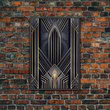 Carregar imagem no visualizador da galeria, Art Deco Wall art, Framed Canvas Print, Art Deco, Gold &amp; blue art, Guest room art, Midcentury Modern, Stained glass art, Original painting
