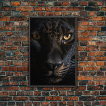 Load image into Gallery viewer, A Look Into Darkness, Beautiful Black Panther Portrait, Cat Photography, Framed Canvas Print, Framed Art, Halloween Witch Cat Art

