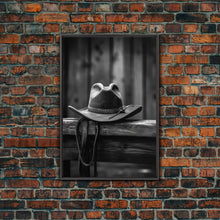Load image into Gallery viewer, Cowboy Hat Print, Western Wall Art, Black And White, Minimalist Art, Wall Decor, Canvas Art, Wall Art, Framed Canvas Wall Decor
