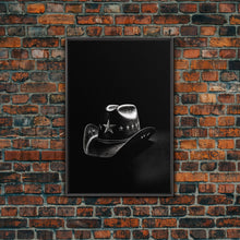 Load image into Gallery viewer, Cowboy Hat Print, Western Wall Art, Black And White, Texas Art, Minimalist Art, Wall Decor, Canvas Art, Wall Art, Framed Canvas Wall Decor
