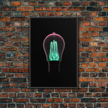 Load image into Gallery viewer, 3D Light Bulb Wall Art, Neon Lights Art, Teal, Pink, Minimalist Print, Wall Decor, Canvas Print, Wall Art, Framed Canvas
