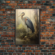 Cargar imagen en el visor de la galería, Bird Wall Art, Heron Art Print, Heron In Pond, Nature Wall Decor, Modern Print, Wall Decor, Canvas Print, Wall Art, Framed Canvas
