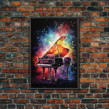 Carregar imagem no visualizador da galeria, Galaxy Themed Grand Piano Wall Art, Musical Instrument Print, Studio Art, Framed Canvas Print, Piano Art, Baby Grand Piano
