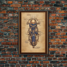 Load image into Gallery viewer, Da Vinci style steampunk motorcycle diagram, canvas print, man cave wall art, motorcycle art
