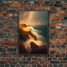 Cargar imagen en el visor de la galería, Cliffs of Scotland wall art, watercolor, canvas print, landscape wall art
