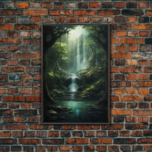 Load image into Gallery viewer, Enchanter Forest, Waterfalls Wall Art, Fantasy Artwork, Canvas Print, Wall Art, Vertical Print, Video Game Art, College Dorm Decor
