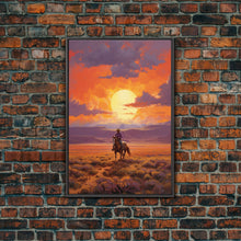 Load image into Gallery viewer, Cowboy Wall Art, Western Decor, Sunset Wall Art, Desert Art, Canvas Print, Wall Art, Vertical Art, Boys Bedroom Decor, Ranch Wall Art
