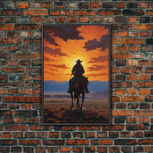 Load image into Gallery viewer, Cowboy Silhouette Wall Art, Western Wall Decor, Sunset Wall Art, Canvas Print, Wall Art, Vertical Art, Teen Boy Wall Art, Rustic Wall Decor
