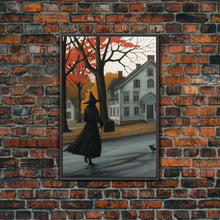 Load image into Gallery viewer, Halloween Abstract Art, Framed Canvas Print, Witch On The Streets of Salem, Halloween Decor- Witchcraft Art
