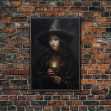 Load image into Gallery viewer, The Witch And The Candle, Gothic Victorian Art, Framed Canvas Print, Halloween Canvas, Halloween Decoration, Dark Academia Gothic Art

