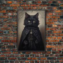 Load image into Gallery viewer, Cute Victorian Cat Portrait, Halloween Decor, Oil Painting Of A Gothic Victorian Cat, Halloween Wall Art, Framed Canvas Print
