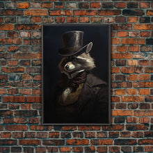 Carregar imagem no visualizador da galeria, Funny Raccoon Art, Framed Canvas Print Or Poster, Funny Halloween Art, Victorian Raccoon Oil Painting Portrait, Victorian Business Raccoon
