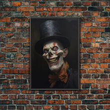 Load image into Gallery viewer, Creepy Clown Art Canvas Print, Victorian Horror Decor, Gothic Halloween Art, Framed Canvas, Halloween Canvas, Scary Wall Art, Unusual Decor
