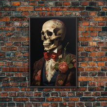 Load image into Gallery viewer, Spooky Halloween Art, Floral Skeleton, Framed Canvas Print, Skeletal Art, Halloween Art Print, Halloween Decoration, Halloween Printables
