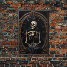 Load image into Gallery viewer, Victorian Halloween Art, Floral Skeleton, Framed Canvas Print, Skeletal Art, Halloween Art Print, Halloween Decoration, Halloween Printables
